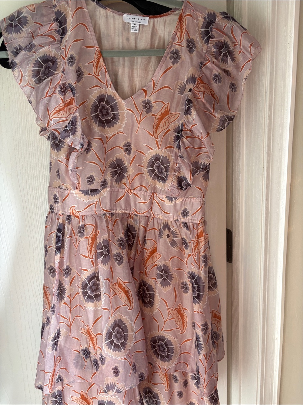 Current Air Pink Floral V-Neck Dress with Orange & Purple Print